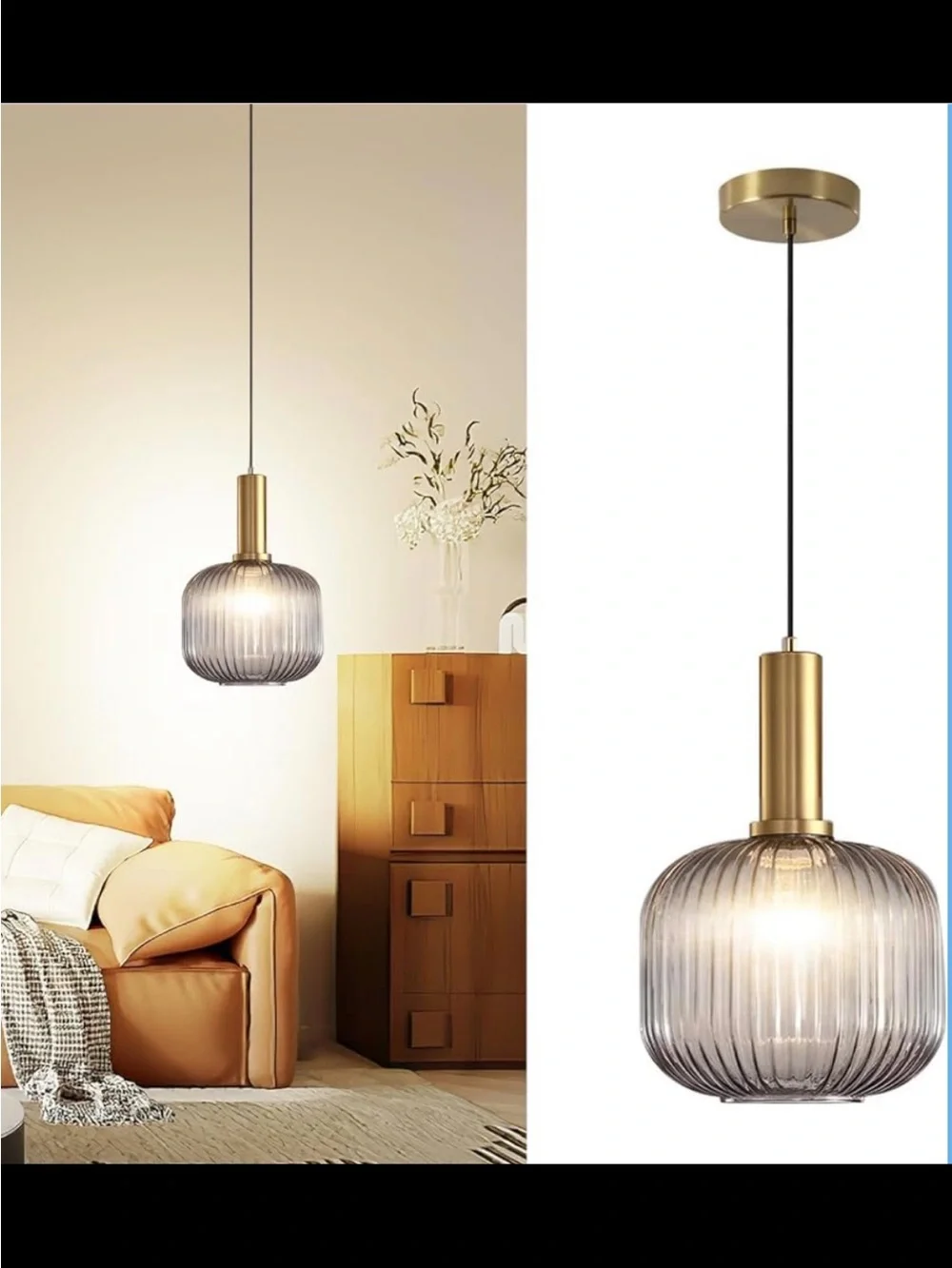 Battery Operated Pendant Light, Dimmable Glass Chandelier, Remote - New in Box